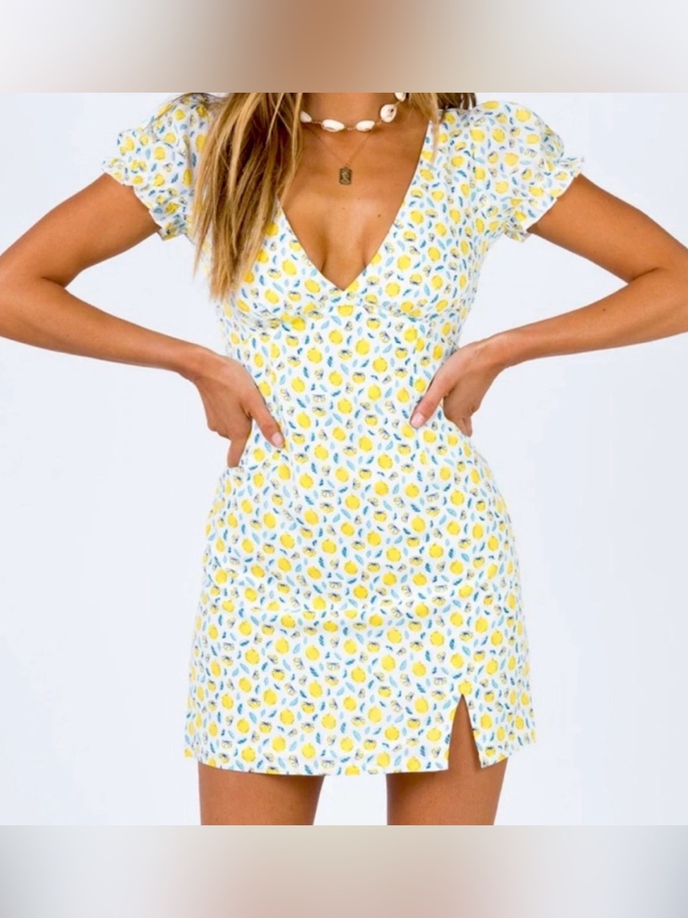 Princess Polly Lemon Print Tie Mini Dress